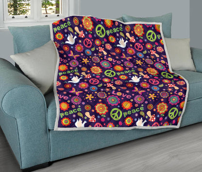 Flower Power Peace Design Print Premium Quilt-JTAMIGO.COM