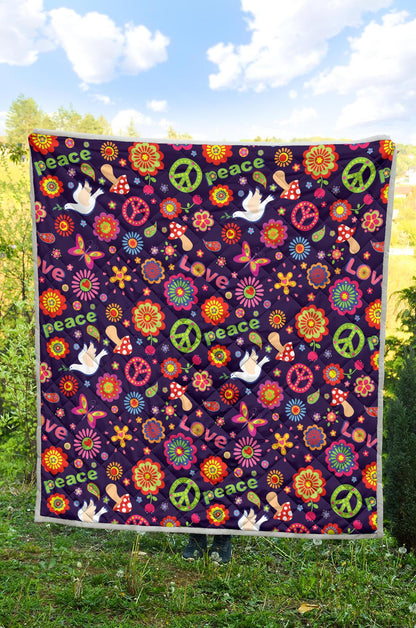 Flower Power Peace Design Print Premium Quilt-JTAMIGO.COM