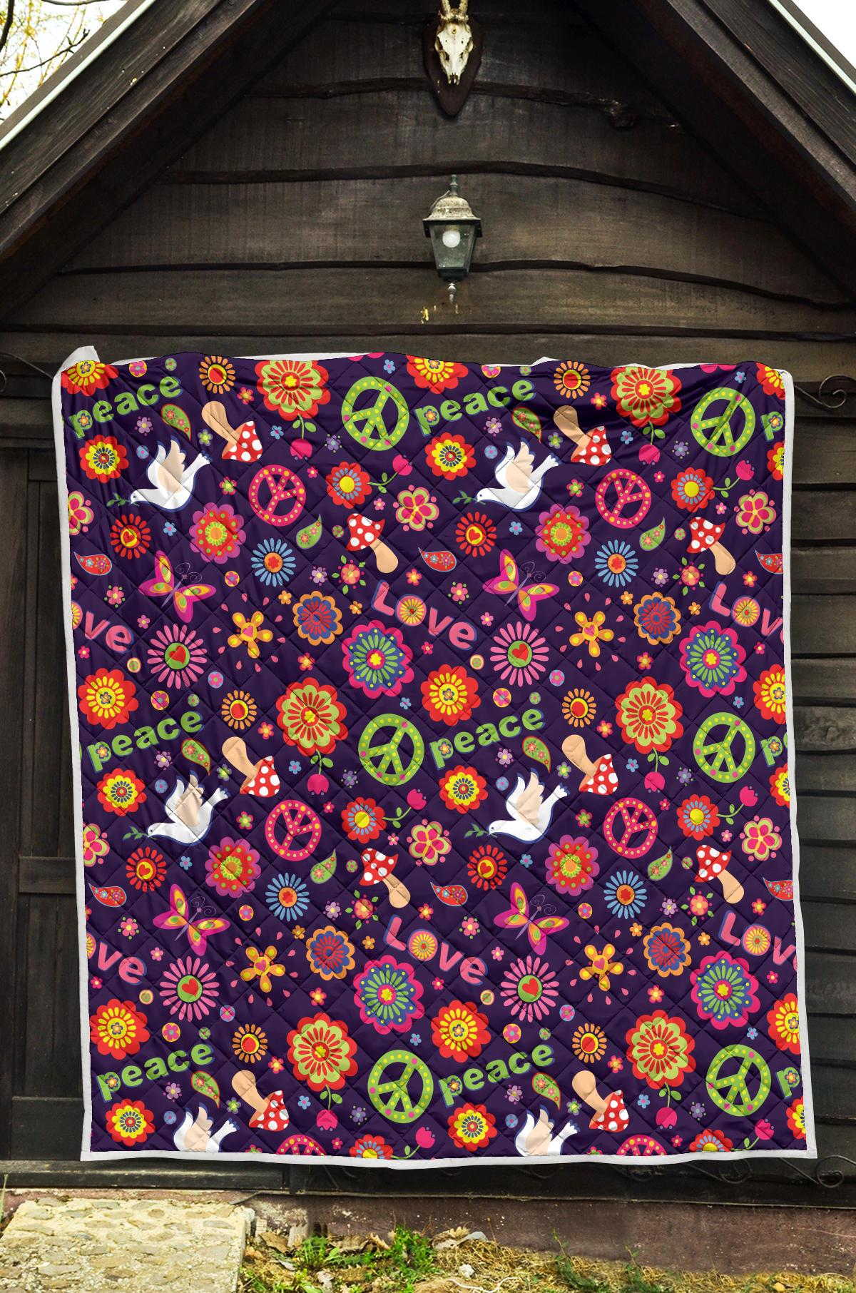 Flower Power Peace Design Print Premium Quilt-JTAMIGO.COM