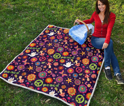 Flower Power Peace Design Print Premium Quilt-JTAMIGO.COM