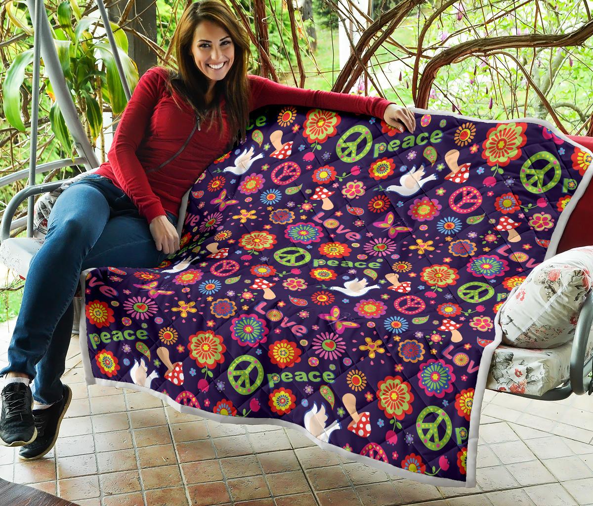 Flower Power Peace Design Print Premium Quilt-JTAMIGO.COM
