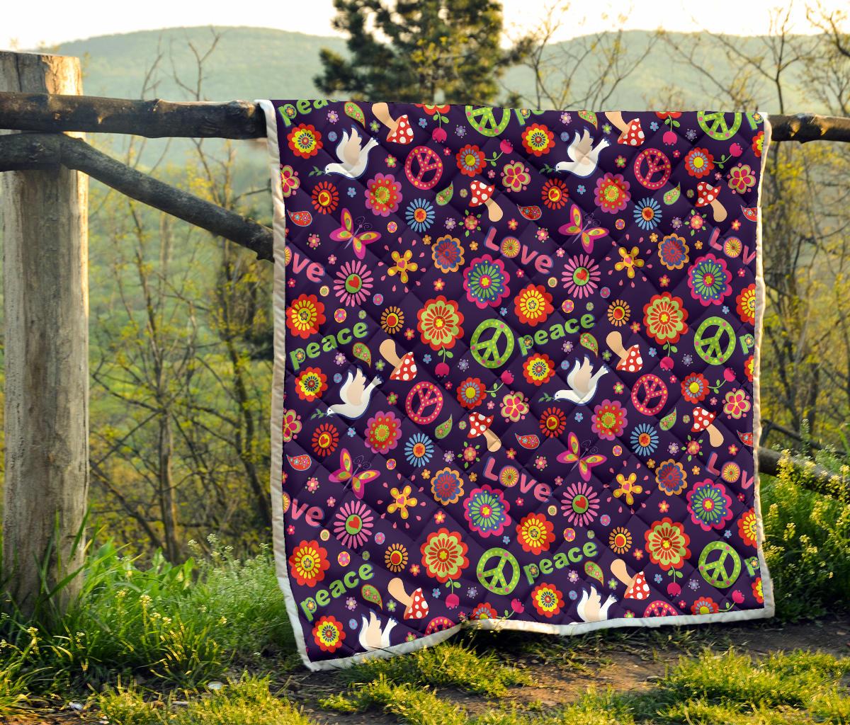 Flower Power Peace Design Print Premium Quilt-JTAMIGO.COM