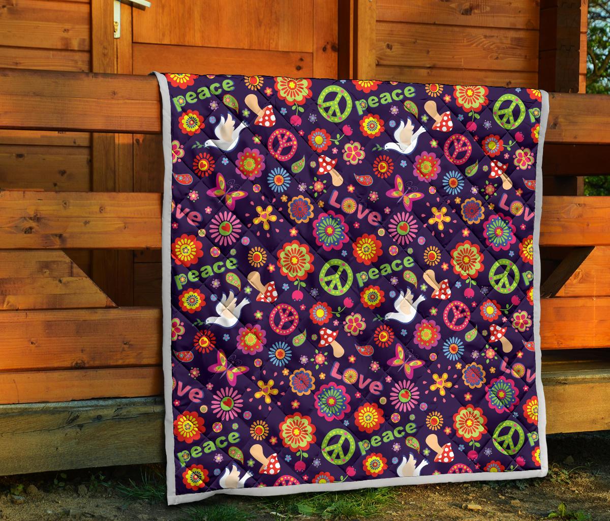 Flower Power Peace Design Print Premium Quilt-JTAMIGO.COM