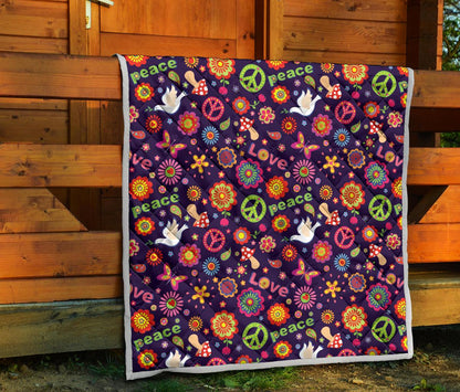 Flower Power Peace Design Print Premium Quilt-JTAMIGO.COM