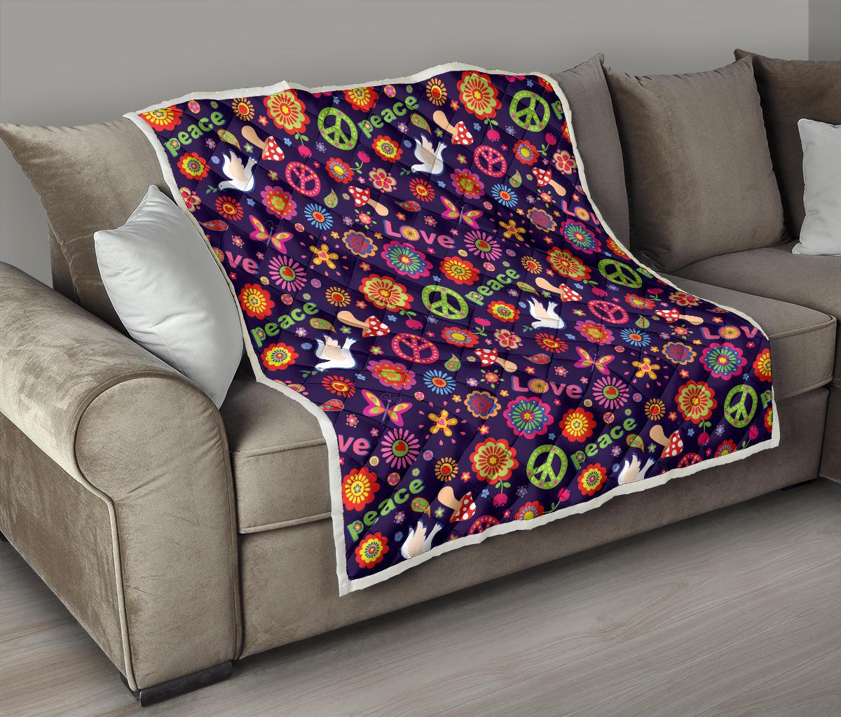 Flower Power Peace Design Print Premium Quilt-JTAMIGO.COM