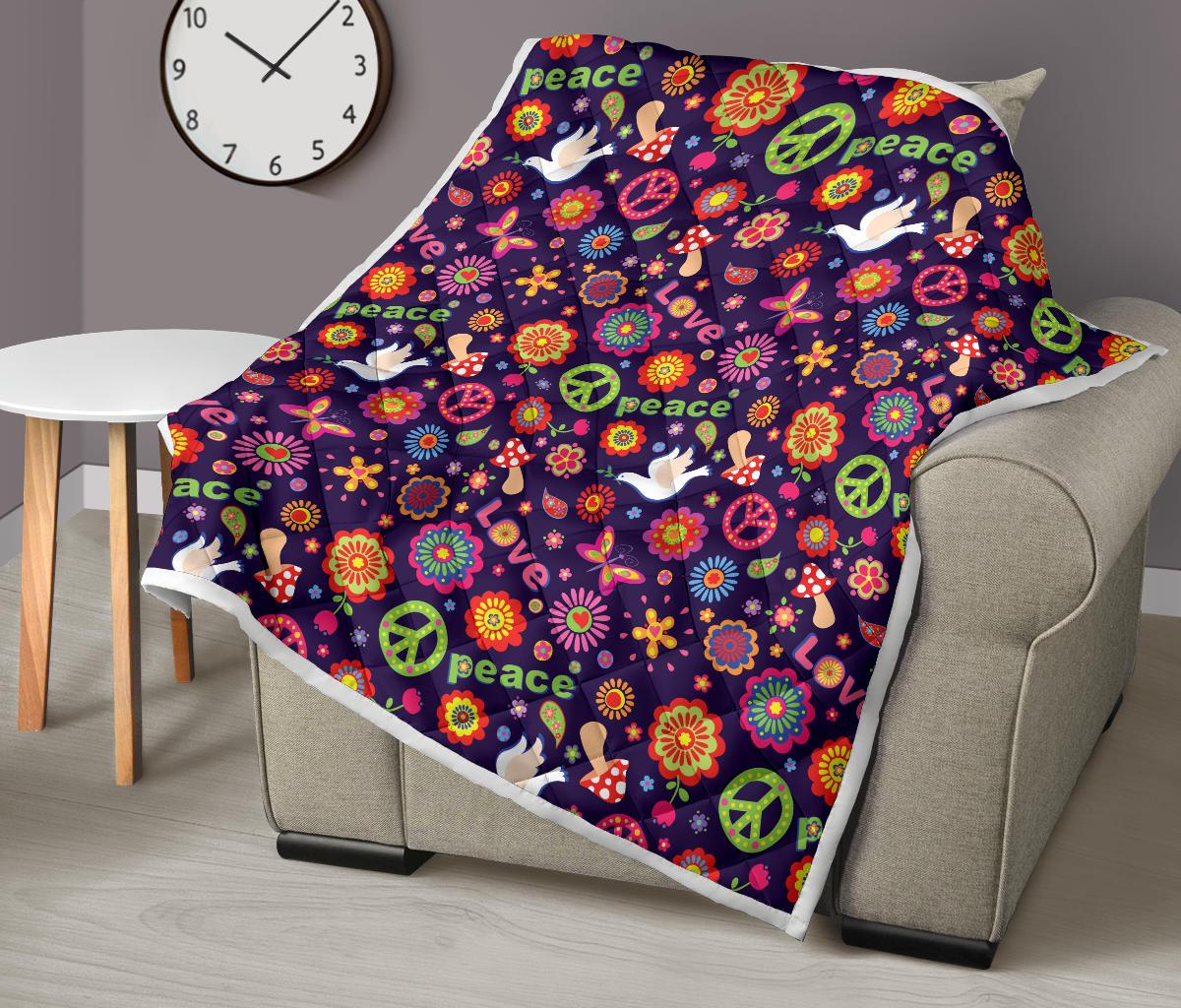 Flower Power Peace Design Print Premium Quilt-JTAMIGO.COM