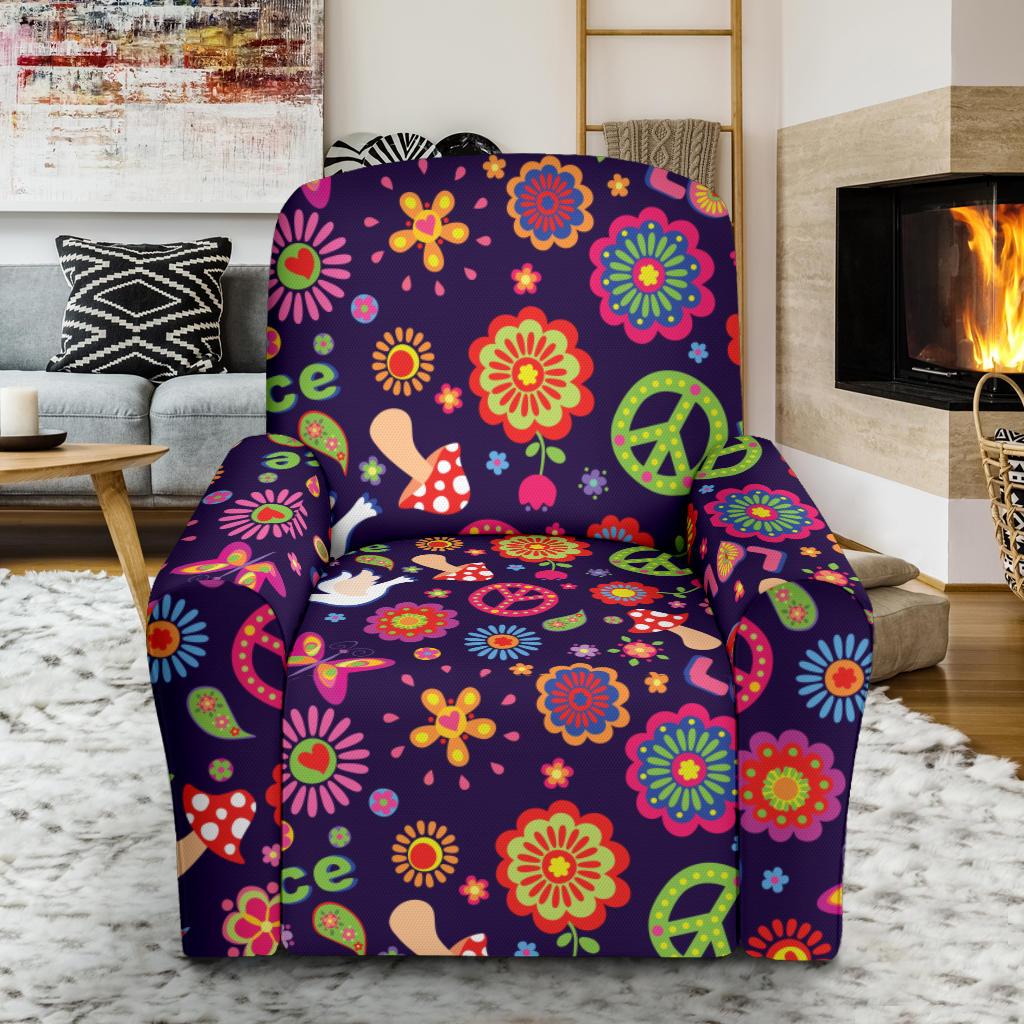 Flower Power Peace Design Print Single Sofa Slipcover -JTAMIGO.COM