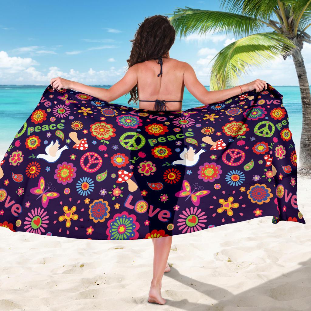 Flower Power Peace Design Print Sarong Pareo Wrap