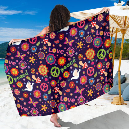 Flower Power Peace Design Print Sarong Pareo Wrap