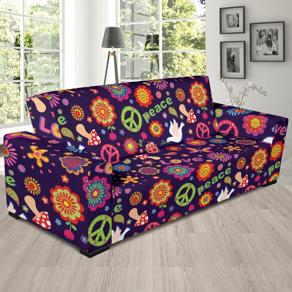 Flower Power Peace Design Print Sofa Slipcover-JTAMIGO.COM