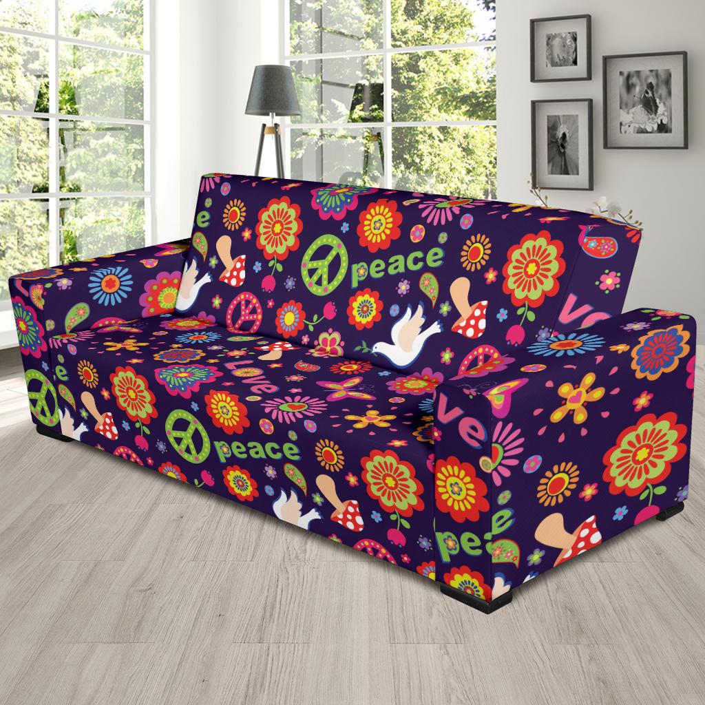 Flower Power Peace Design Print Sofa Slipcover-JTAMIGO.COM