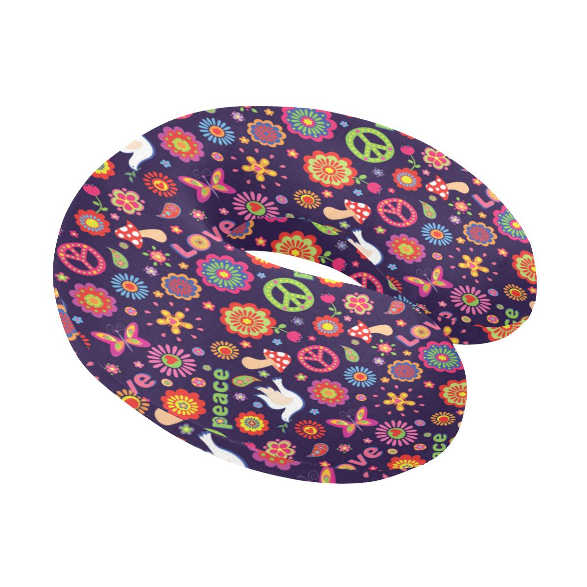 Flower Power Peace Design Print U-Shaped Travel Neck Pillow-JTAMIGO.COM