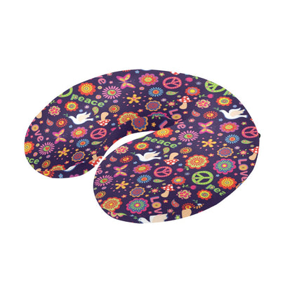 Flower Power Peace Design Print U-Shaped Travel Neck Pillow-JTAMIGO.COM