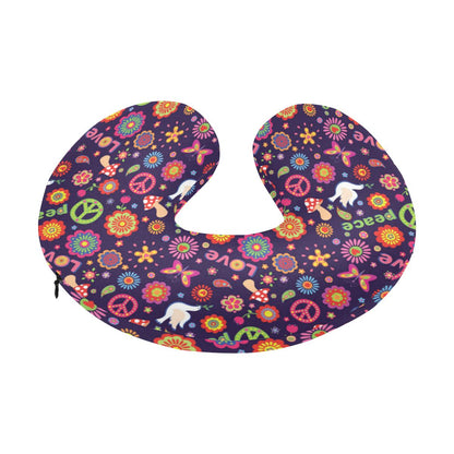 Flower Power Peace Design Print U-Shaped Travel Neck Pillow-JTAMIGO.COM