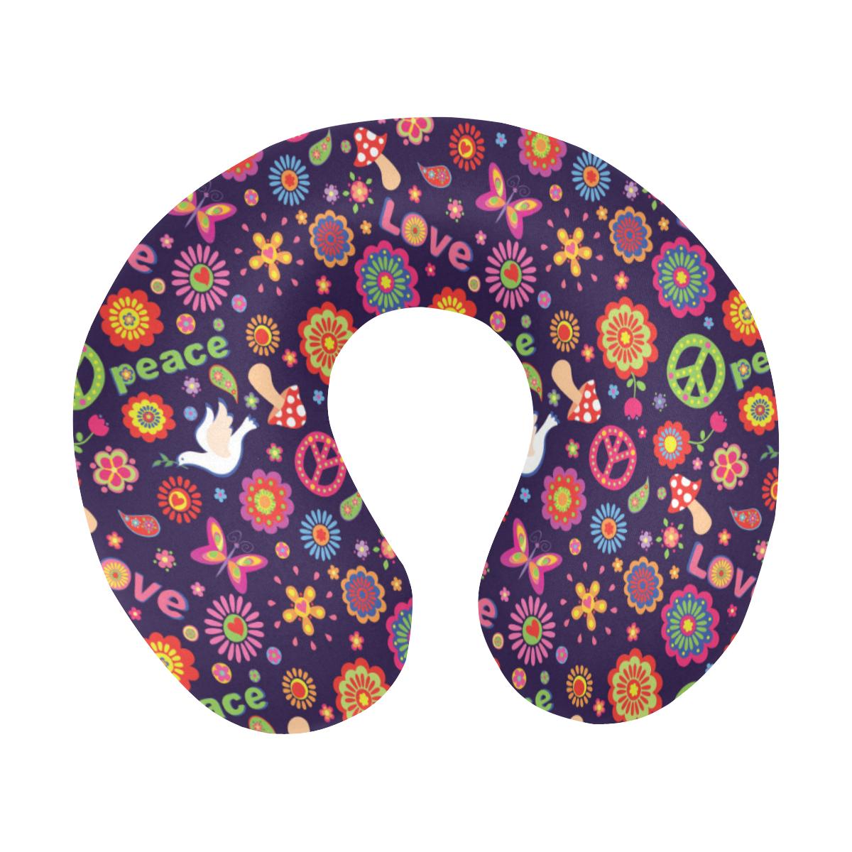 Flower Power Peace Design Print U-Shaped Travel Neck Pillow-JTAMIGO.COM