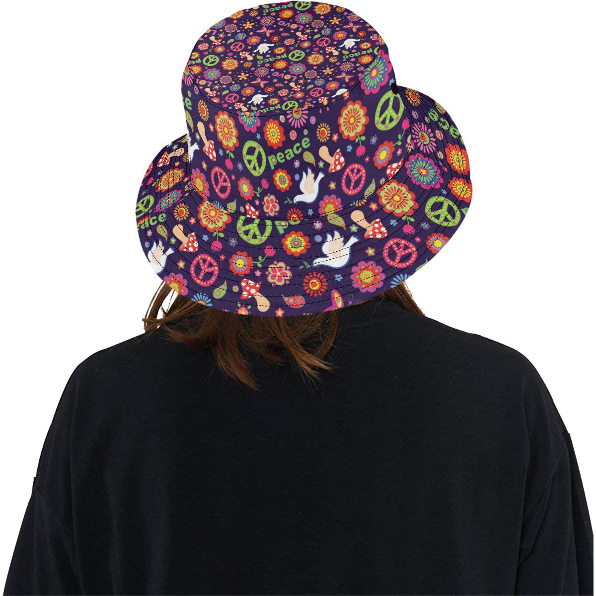 Flower Power Peace Design Print Unisex Bucket Hat