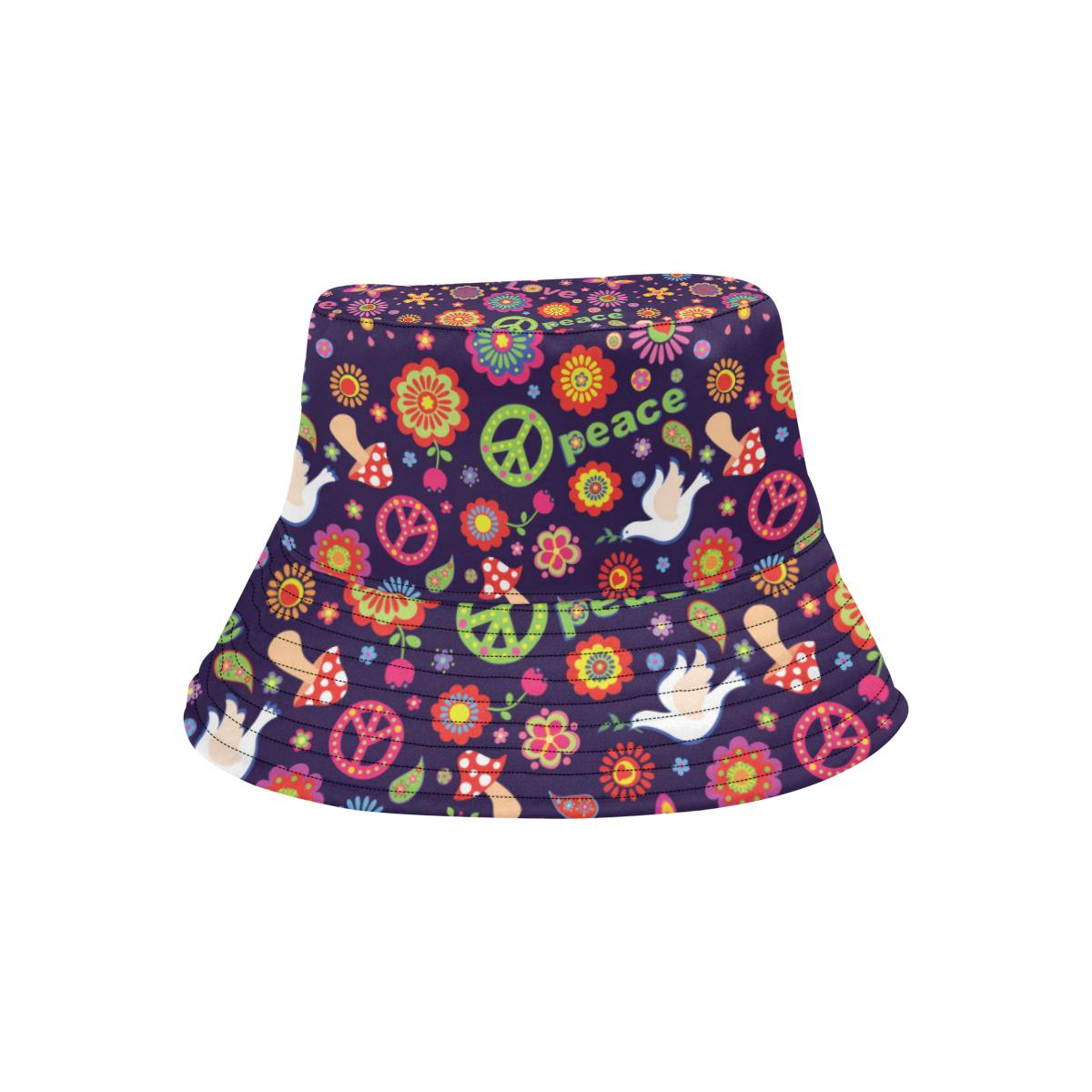 Flower Power Peace Design Print Unisex Bucket Hat