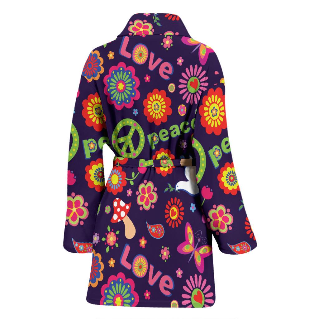 Flower Power Peace Design Print Women Bath Robe-JTAMIGO.COM