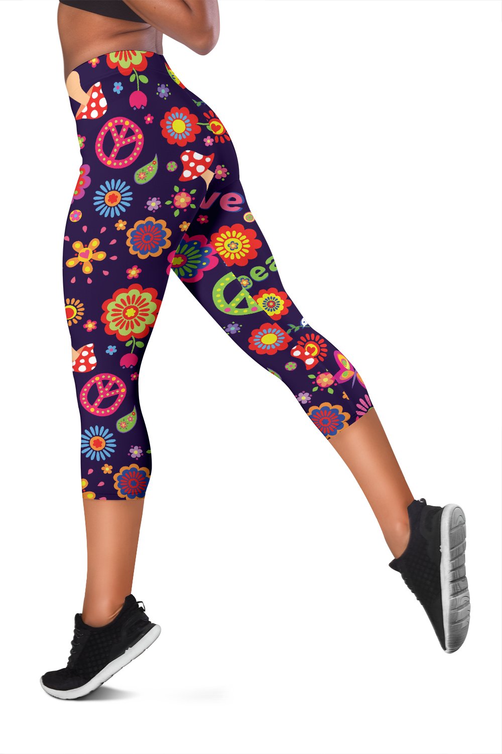 Flower Power Peace Design Print Women Capris