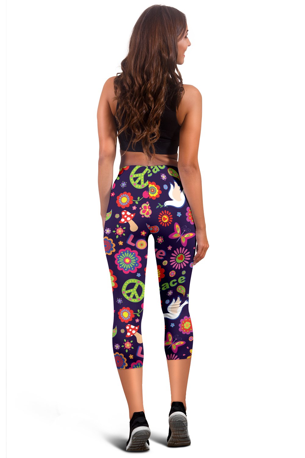 Flower Power Peace Design Print Women Capris