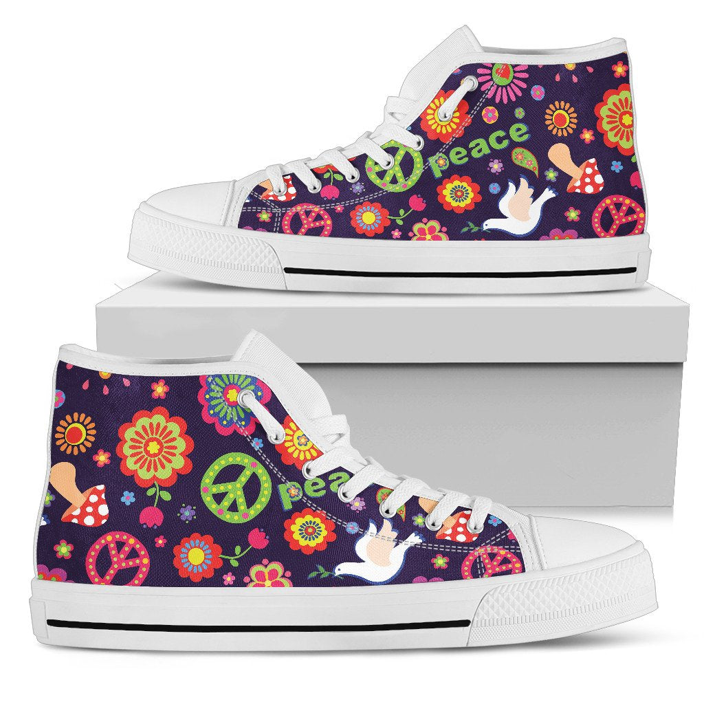 Flower Power Peace Design Print Women High Top Shoes