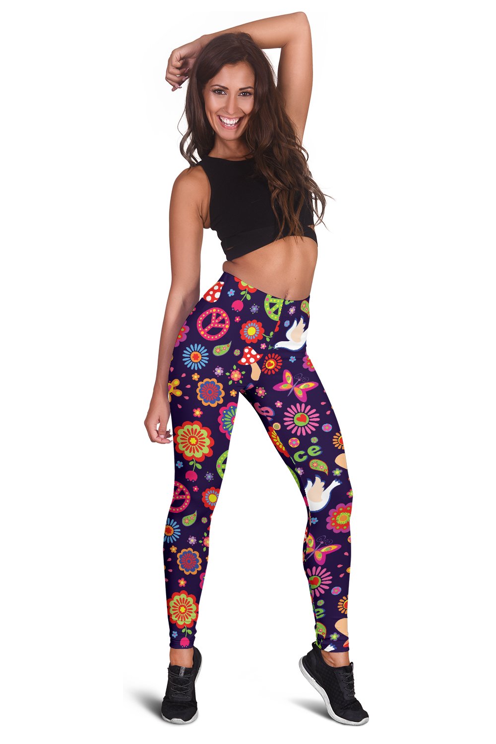 Flower Power Peace Design Print Women Leggings