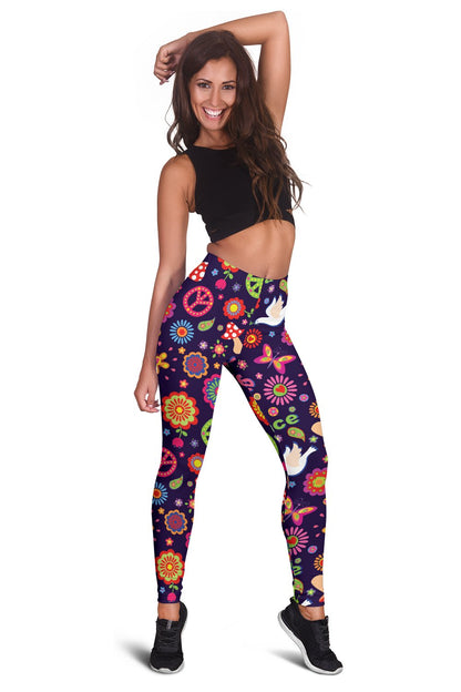 Flower Power Peace Design Print Women Leggings
