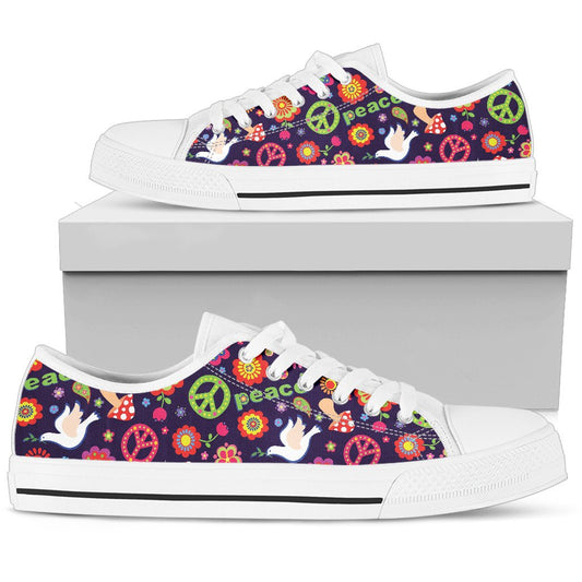 Flower Power Peace Design Print Women Low Top Shoes