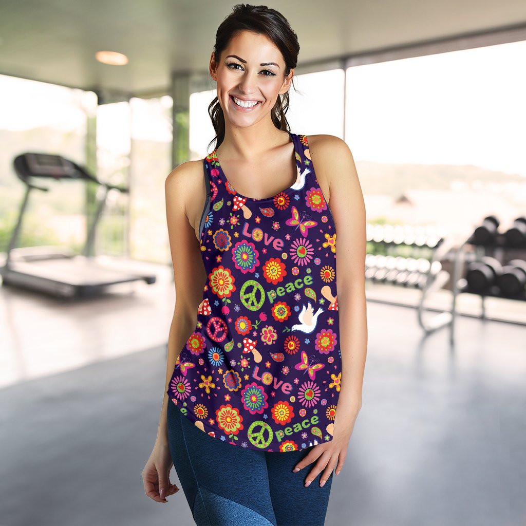 Flower Power Peace Design Print Women Racerback Tank Top