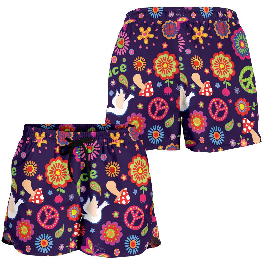 Flower Power Peace Design Print Women Shorts-JTAMIGO.COM