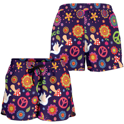 Flower Power Peace Design Print Women Shorts-JTAMIGO.COM