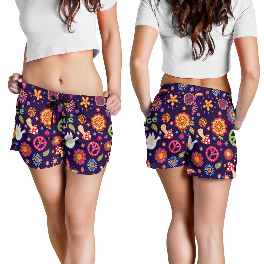 Flower Power Peace Design Print Women Shorts-JTAMIGO.COM