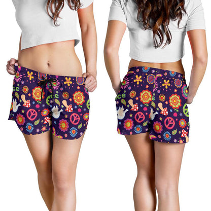 Flower Power Peace Design Print Women Shorts-JTAMIGO.COM