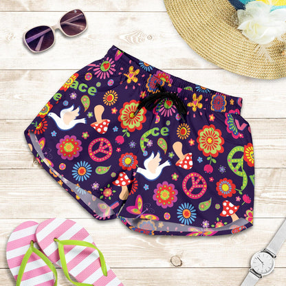 Flower Power Peace Design Print Women Shorts-JTAMIGO.COM
