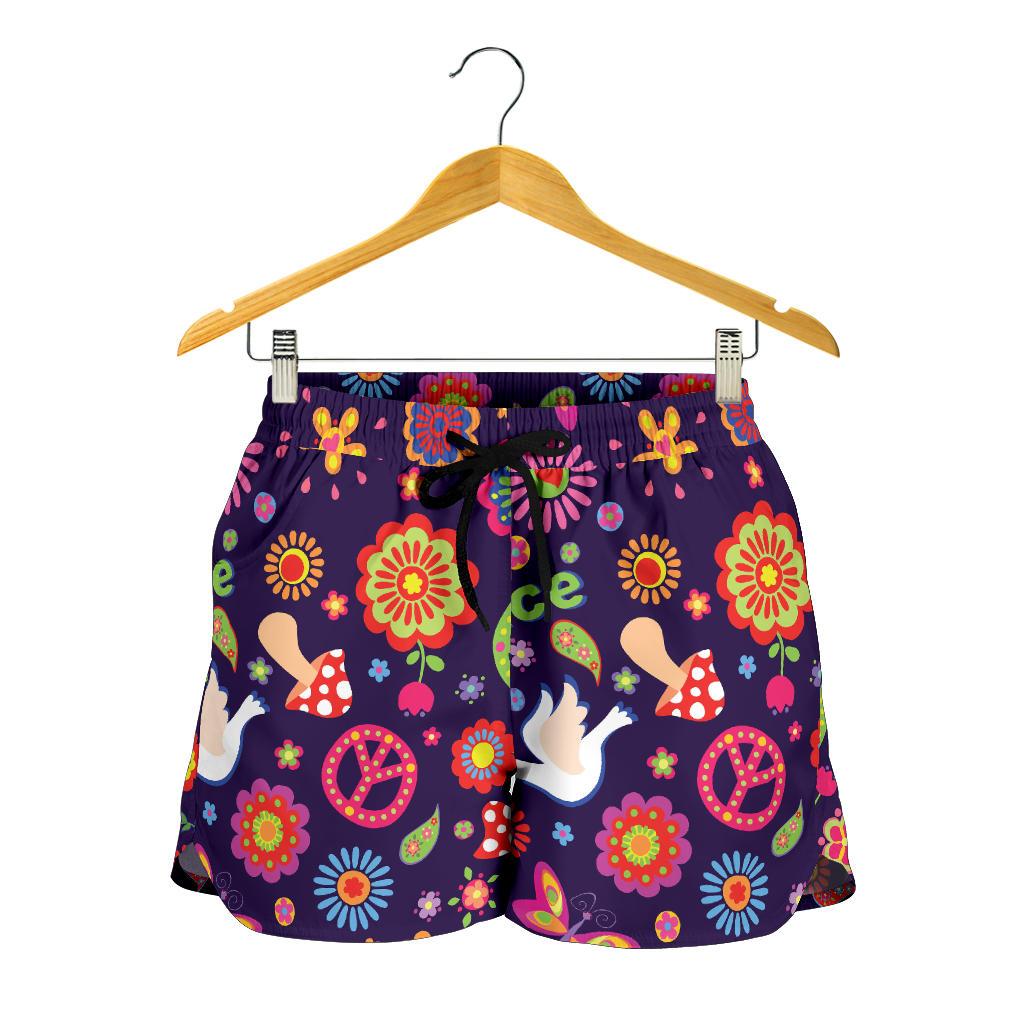 Flower Power Peace Design Print Women Shorts-JTAMIGO.COM