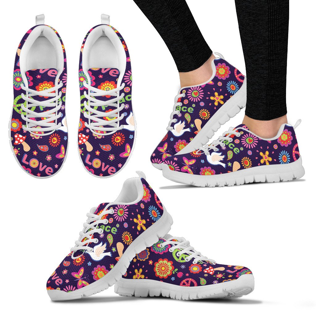 Flower Power Peace Design Print Women Sneakers Shoes