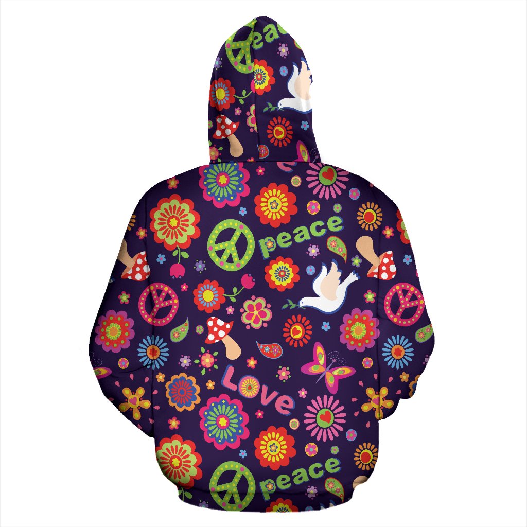 Flower Power Peace Design Print Zip Up Hoodie