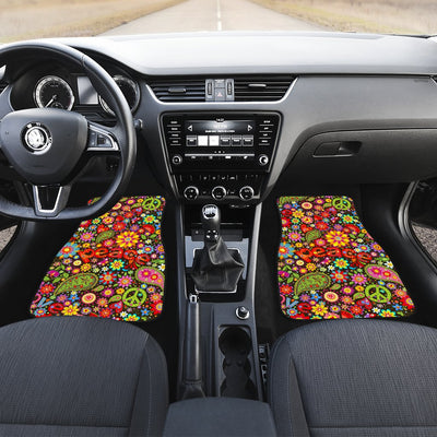 Flower Power Peace Paisley Themed Print Car Floor Mats