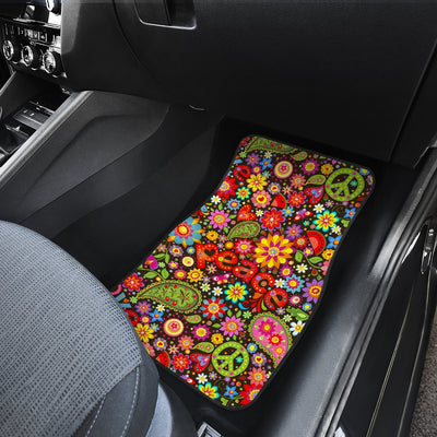 Flower Power Peace Paisley Themed Print Car Floor Mats