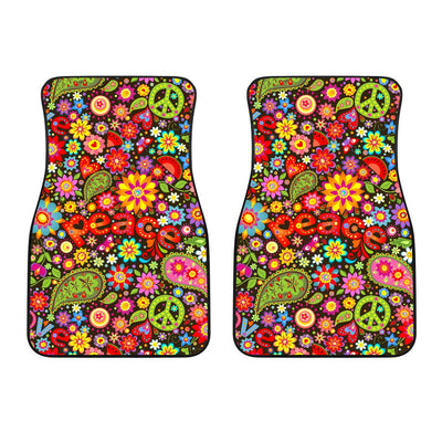 Flower Power Peace Paisley Themed Print Car Floor Mats