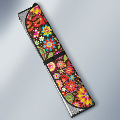 Flower Power Peace Paisley Themed Print Car Sun Shade For Windshield