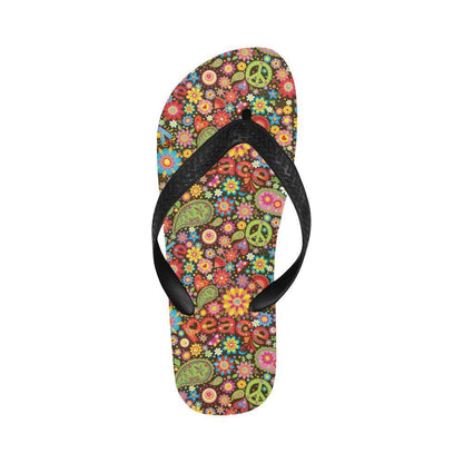 Flower Power Peace Paisley Themed Print Flip Flops-JTAMIGO.COM