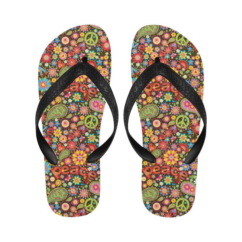 Flower Power Peace Paisley Themed Print Flip Flops-JTAMIGO.COM