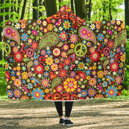 Flower Power Peace Paisley Themed Print Hooded Blanket-JTAMIGO.COM