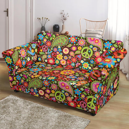 Flower Power Peace Paisley Themed Print Loveseat Slipcover-JTAMIGO.COM