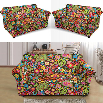 Flower Power Peace Paisley Themed Print Loveseat Slipcover-JTAMIGO.COM