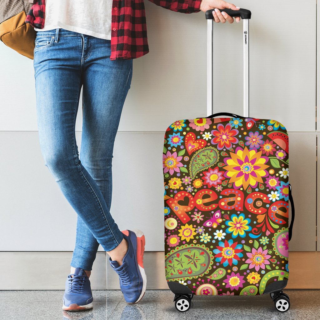 Flower Power Peace Paisley Themed Print Luggage Cover Protector