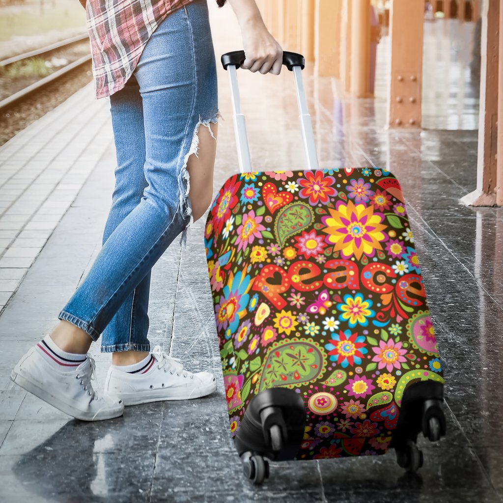 Flower Power Peace Paisley Themed Print Luggage Cover Protector