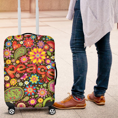 Flower Power Peace Paisley Themed Print Luggage Cover Protector