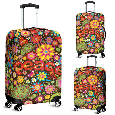 Flower Power Peace Paisley Themed Print Luggage Cover Protector